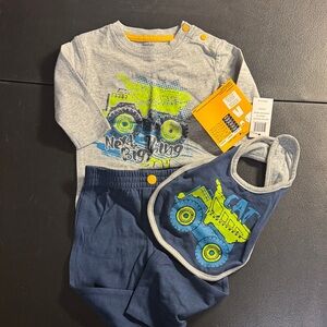 NWT CAT Baby Boy Truck 3-Piece Outfit Set in Heather Gray, Navy & Lime